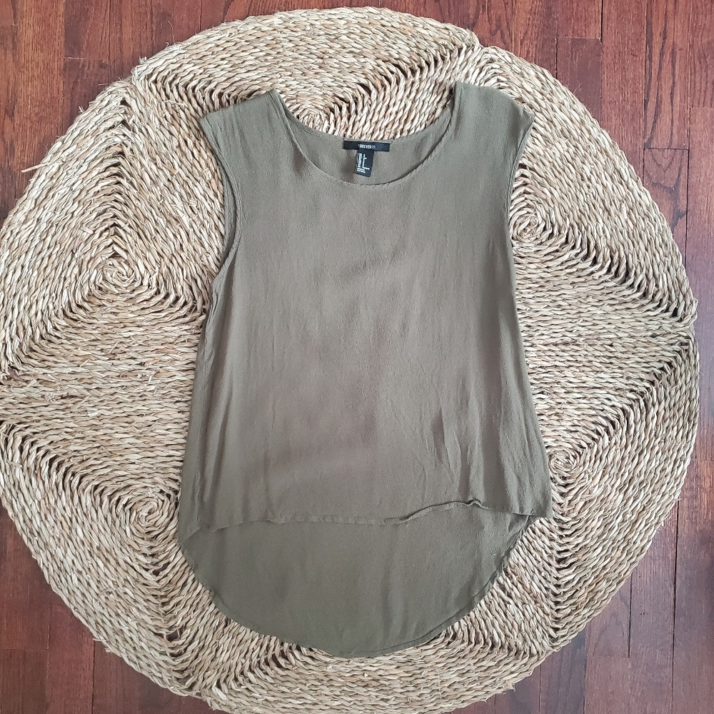 Olive green, high-low mullet tank top